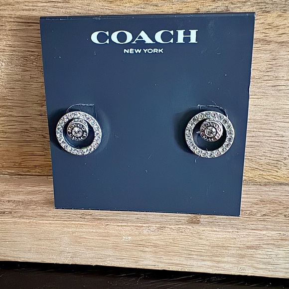 Coach Silver Double Circle Crystal Earrings - Picture 2 of 7